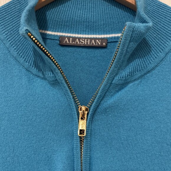 Alashan Womens Sweater Blue XL Cotton Cashmere Quarter Zip Preppy Quiet Luxury - Picture 3 of 7